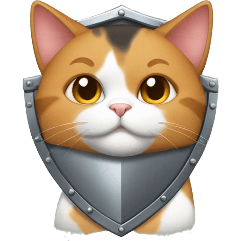 Fat calico cat with a shield  emoji