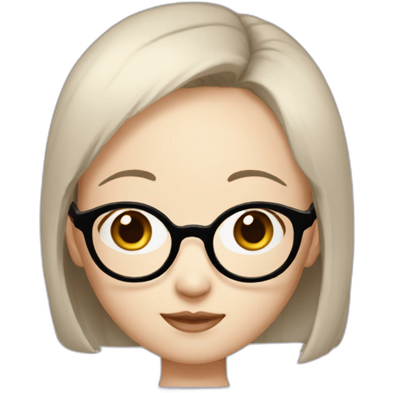 korean girl with big round glasses, bald, white skin color, big forehead emoji