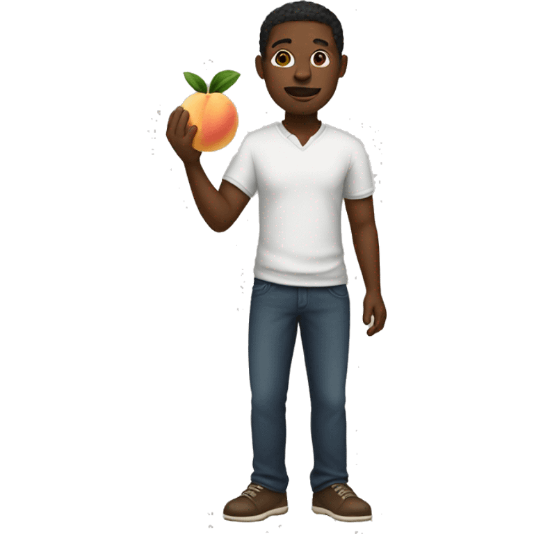 Black man holding peach emoji