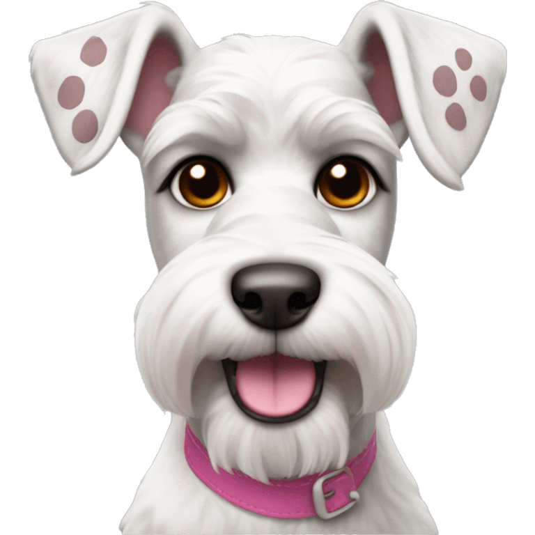 White Schnauzer dog with brown ears and a nose with pink and black spots emoji