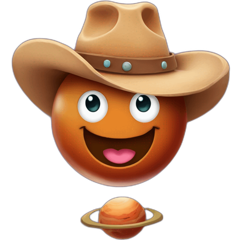 planet Mars with a cartoon cowboy hat and happy face emoji