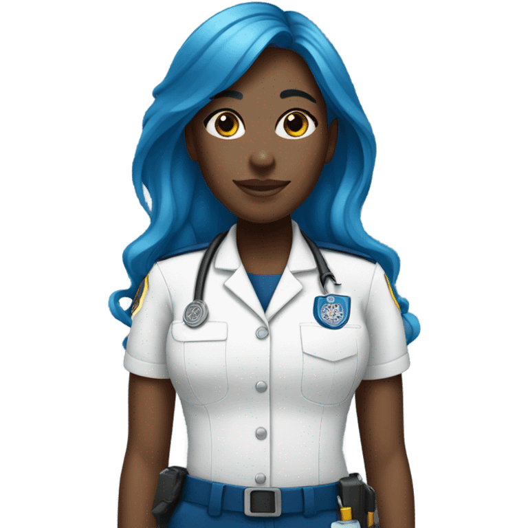 Black girl with blue hair that is an EMT emoji