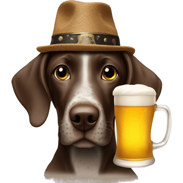 German shorthair with beer mug on head emoji