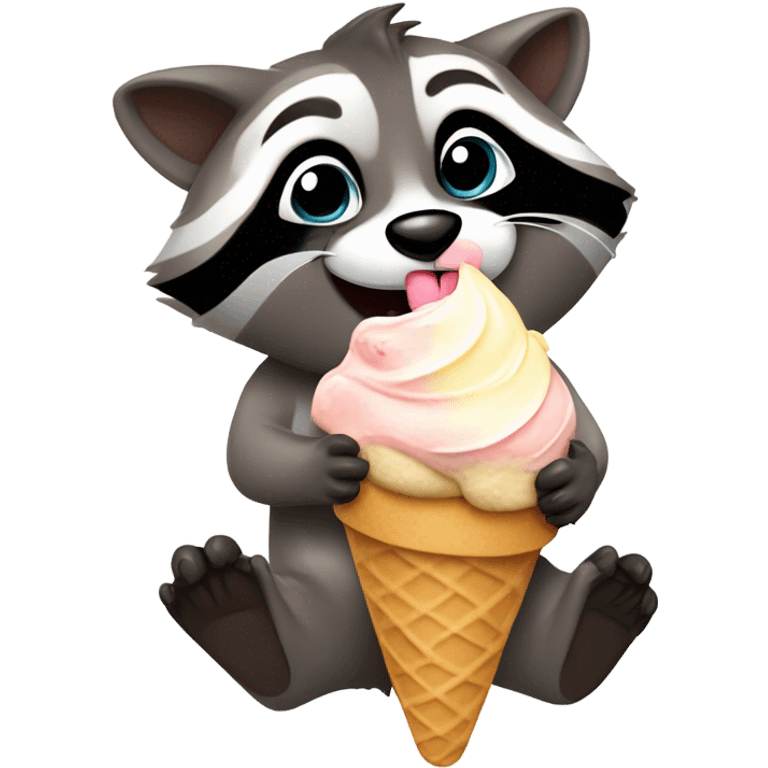 Raccoon eating ice cream emoji