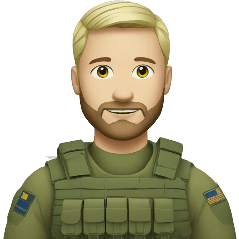 ukrainian military blonde man with a beard with green eyes with blue paint on the face  emoji