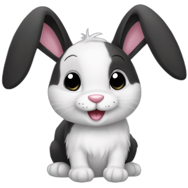 happy black and white bunny with long ears emoji