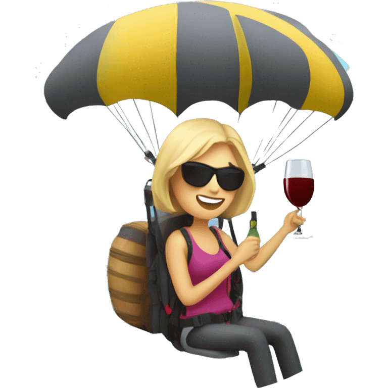 Woman paragliding with wine emoji