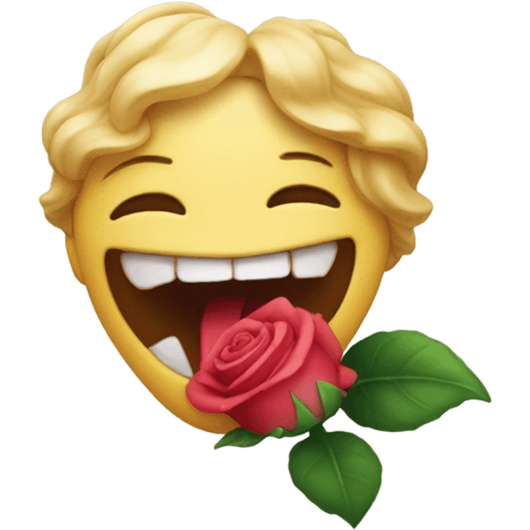 smirking emoji biting rose in its mouth emoji