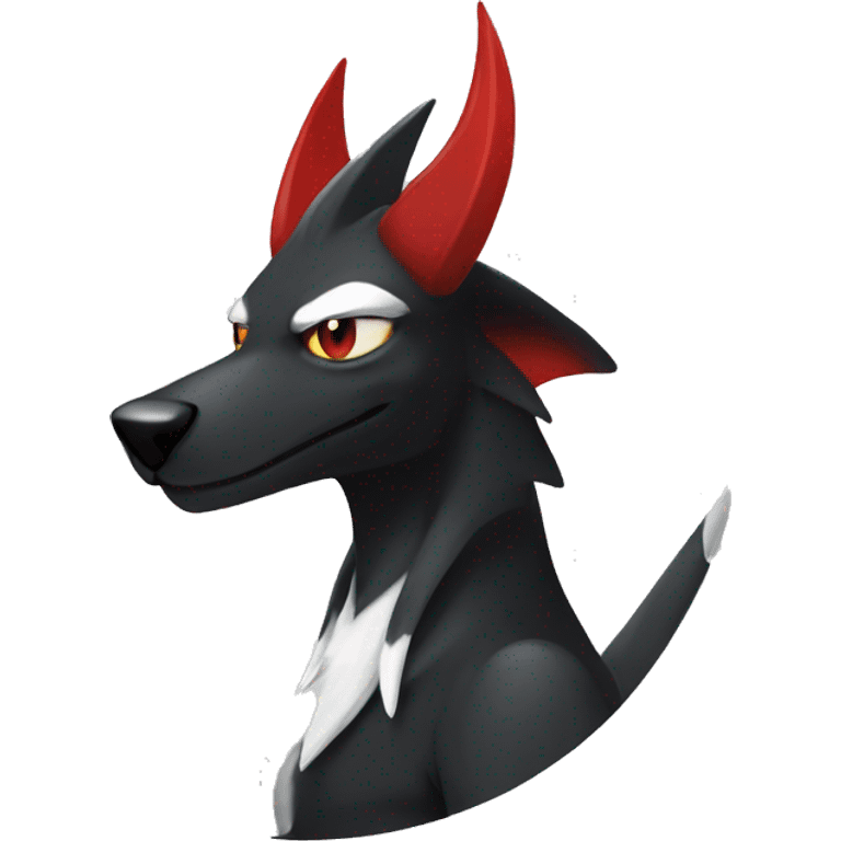 Black Cool Edgy Sergal-Houndoom-Fakémon  with White and Red Edgy markings emoji