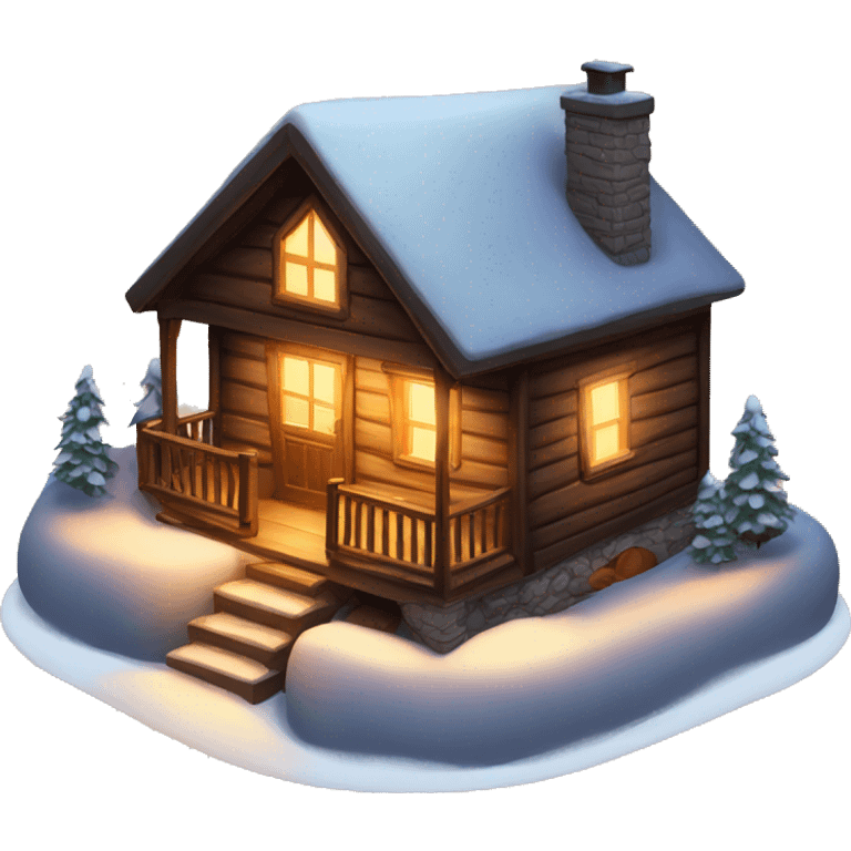 Cozy cabin with snow and warm lights emoji