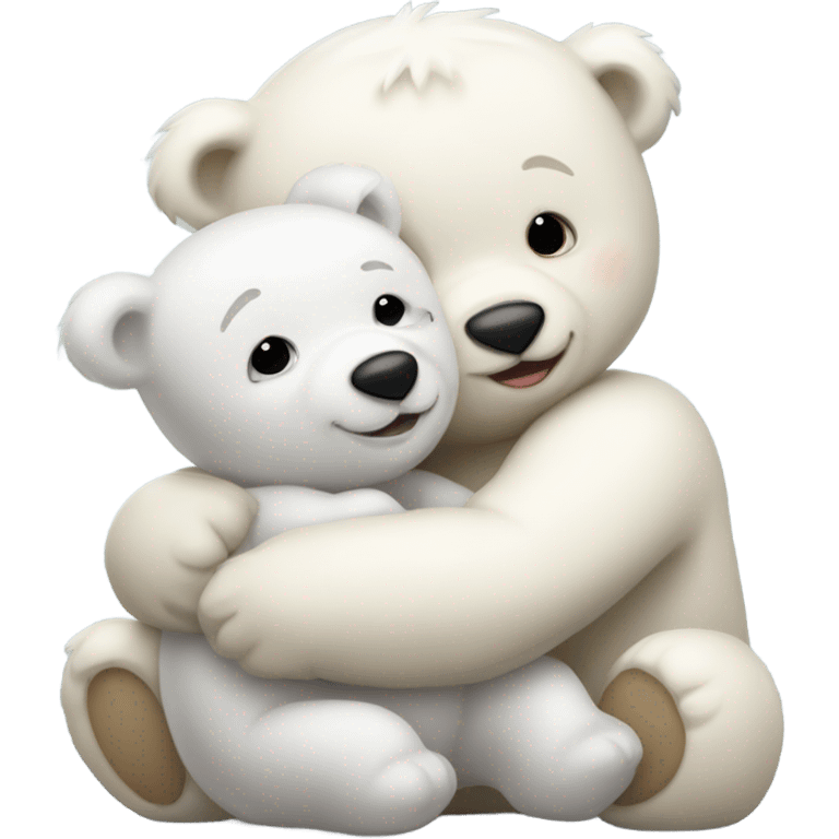 Happy white momma teddy bear hugging a happy white baby bear emoji