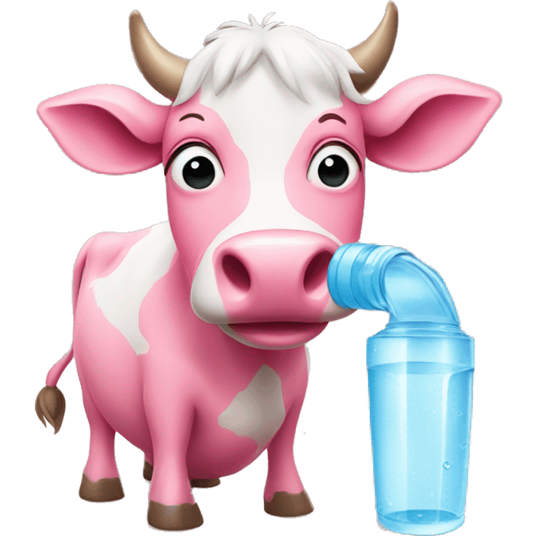 Pink cow drinking water emoji