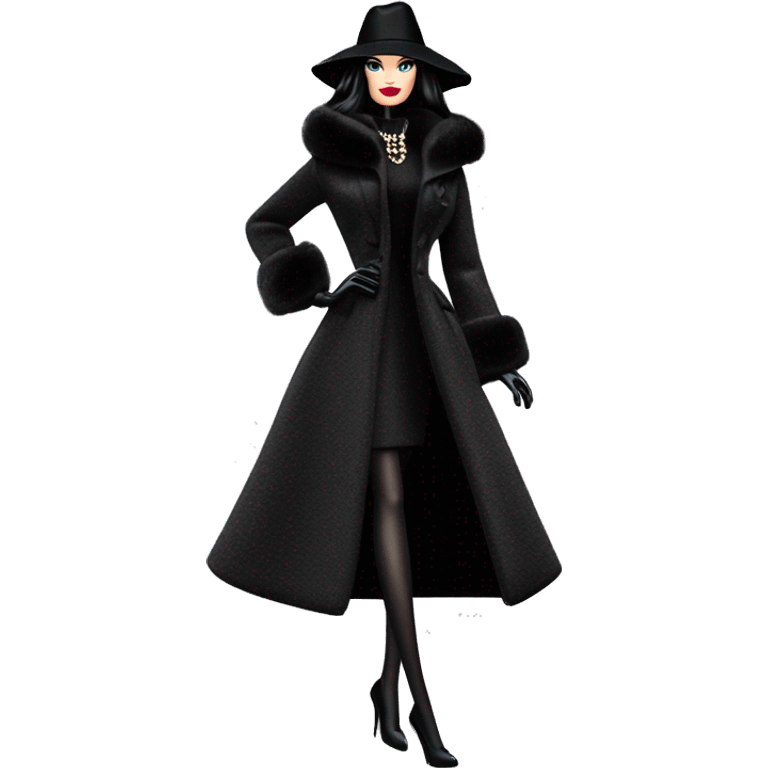 Silkstone Dazzling Winter Barbie Morticia Addams .  Wearing coat gloves boots hat emoji