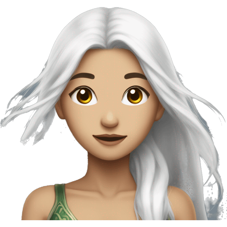 Asian feminine body abs long white hair elf  emoji