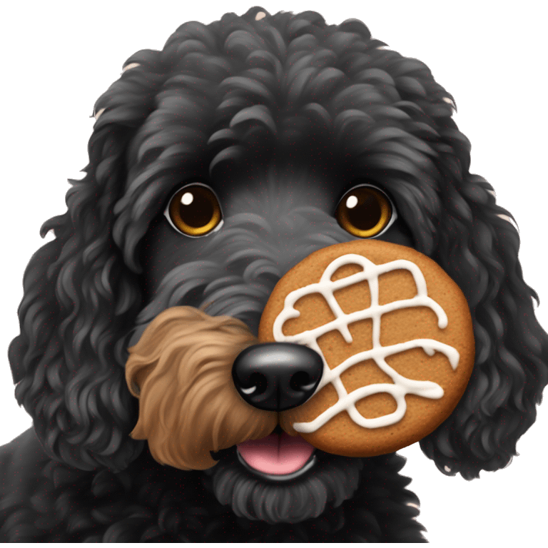 Black goldendoodle stealing a gingerbread cookie  emoji