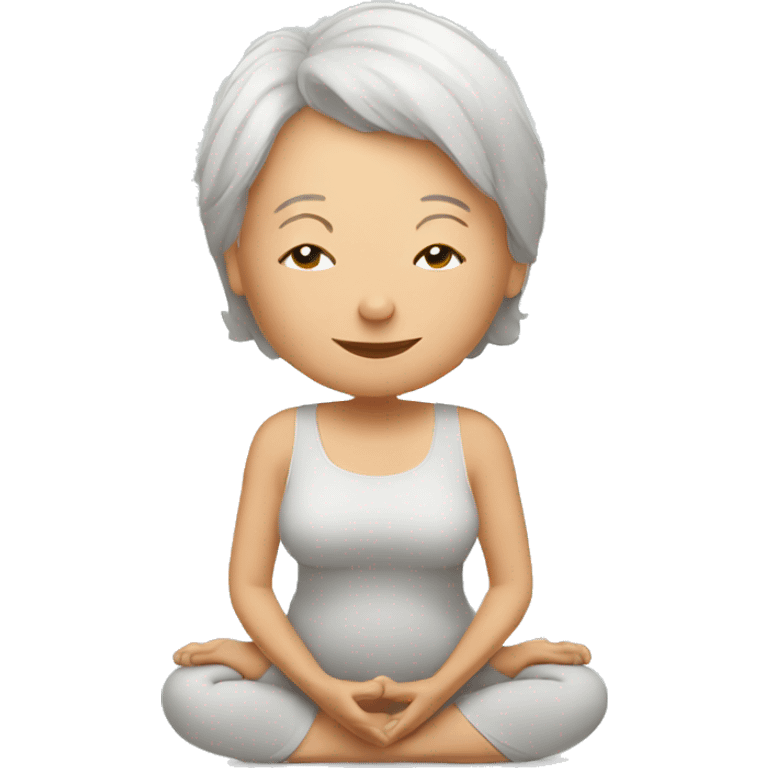 older woman doing yoga with basenki emoji