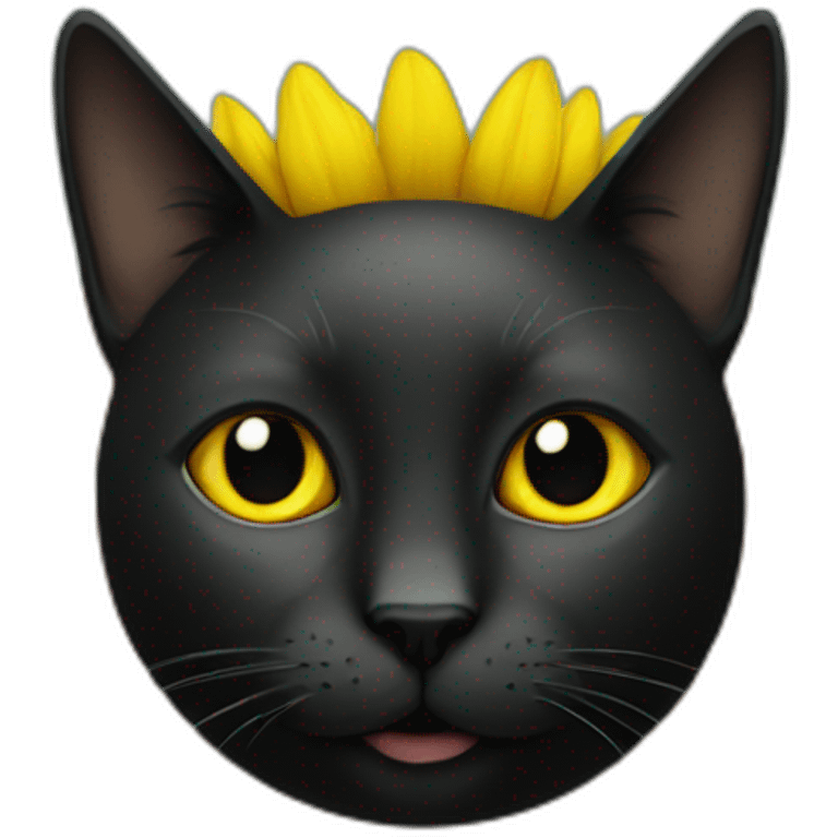 black cat with sunflower around its head emoji