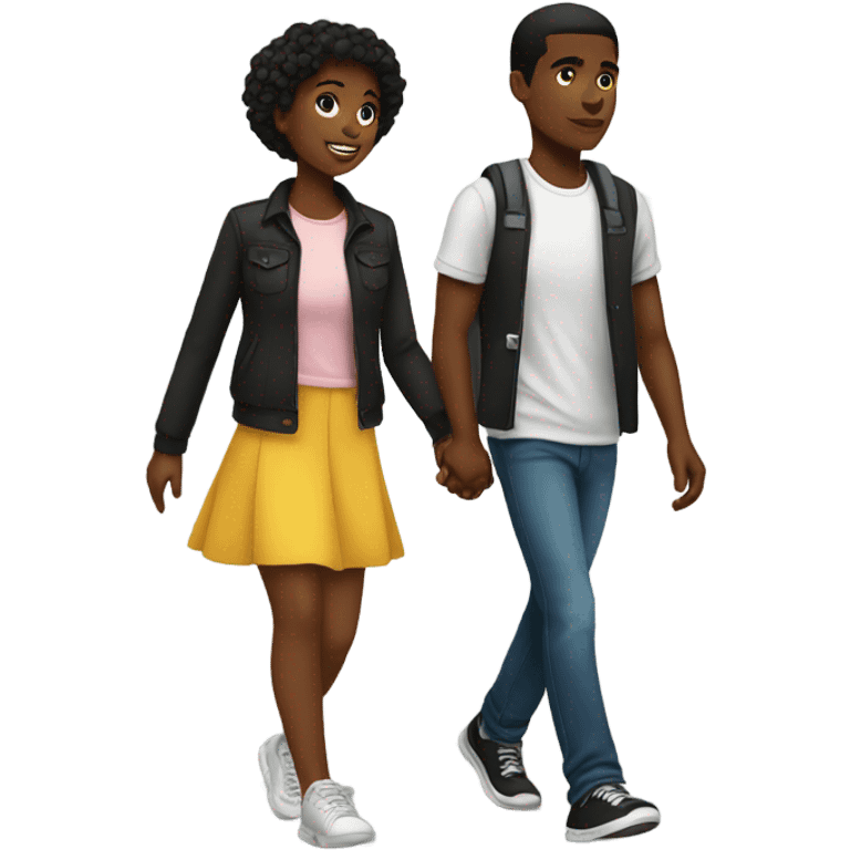 Black teen couple walking  emoji