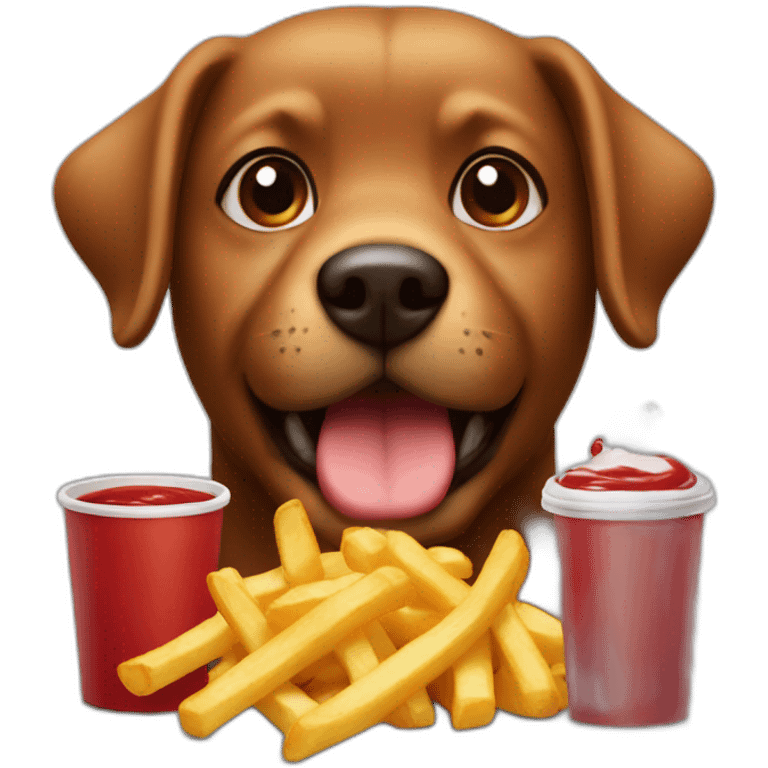 Small Brown and dark dog with fries and ketchup emoji