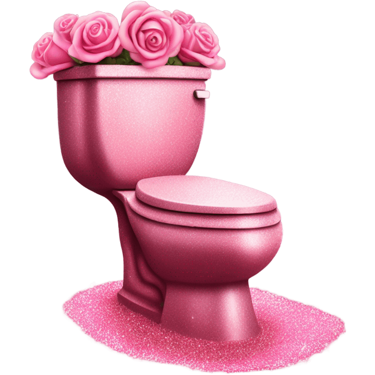 Pink glitter toilet with roses  emoji