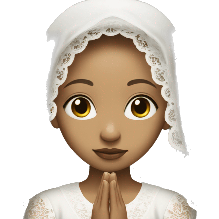 Light skin girl praying with eyes closed and lace white veil  emoji