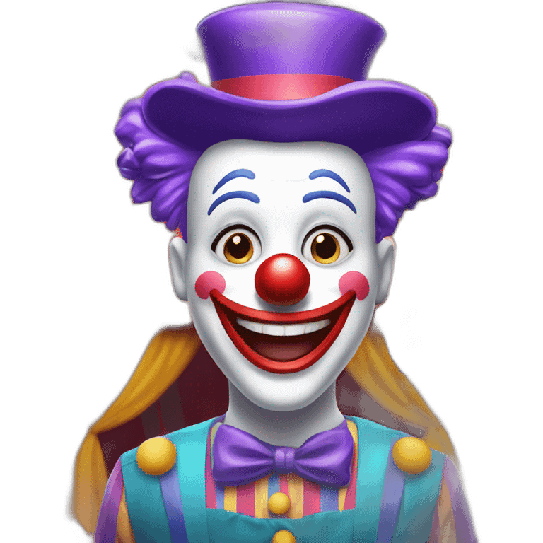 Create a friendly clown face with soft, glowing makeup, set in a joyful circus tent, emphasizing fun and laughter without being intimidating emoji