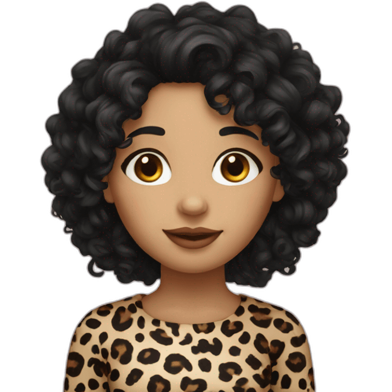 European curly long blackhair girl in leopard emoji