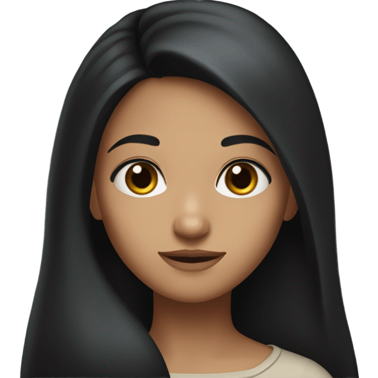 Girl with long black hair dark brown eyes a small nose emoji