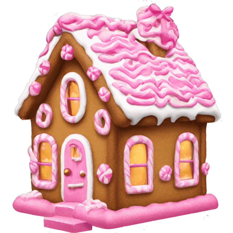 Pink and white ginger bread house with bows emoji