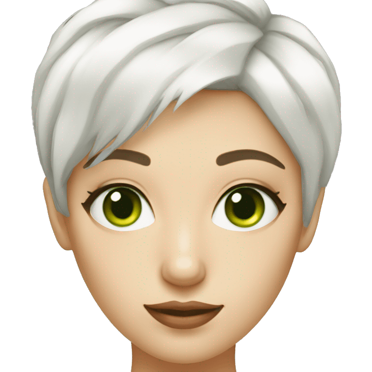 woman with asymetric white pixie haircut green eyes emoji