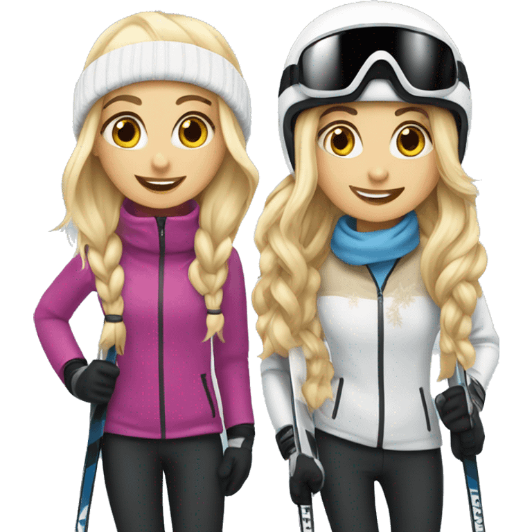 blonde and brunette skiing girls emoji