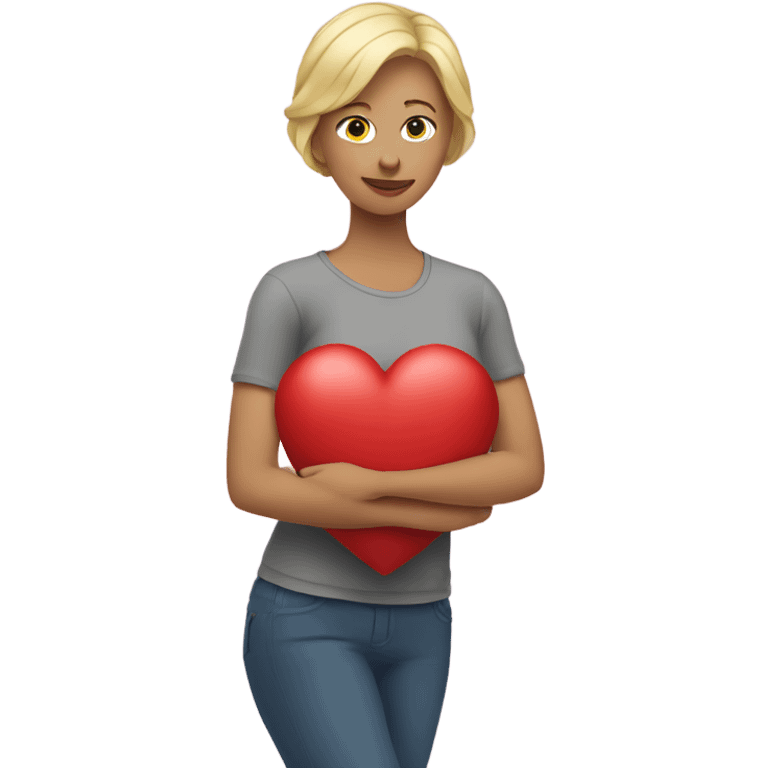 Blonde Mother holds her  big heart in her arm emoji