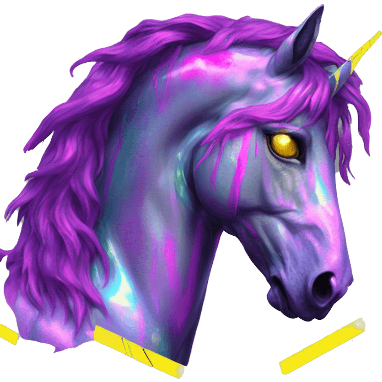 .Zombie_ Vaporwave black holographic oilslick zombie unicorn yellow caution tape graffiti Pegasus  emoji