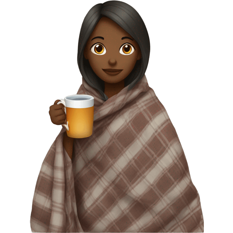 Girl drinking tea wrapped in a plaid blanket  emoji