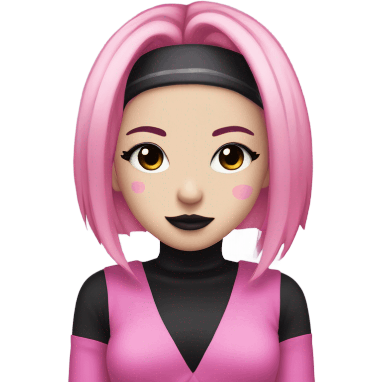 Kuromi girl with pink and blonde hair dark makeup emo emoji