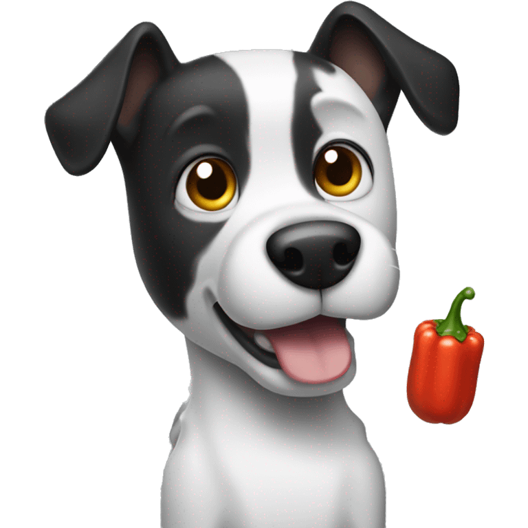 Black and White Dog holding a pepper shaker emoji