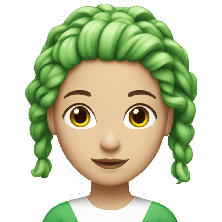 White woman with green long hair and a bun emoji