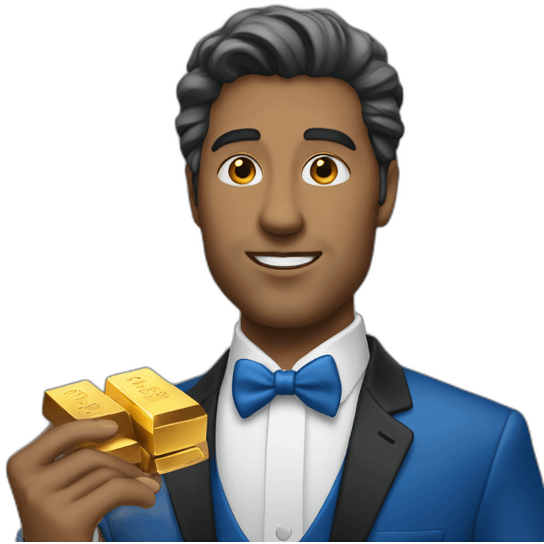 Posh-man-with-blue-suit-offering-goldbar emoji