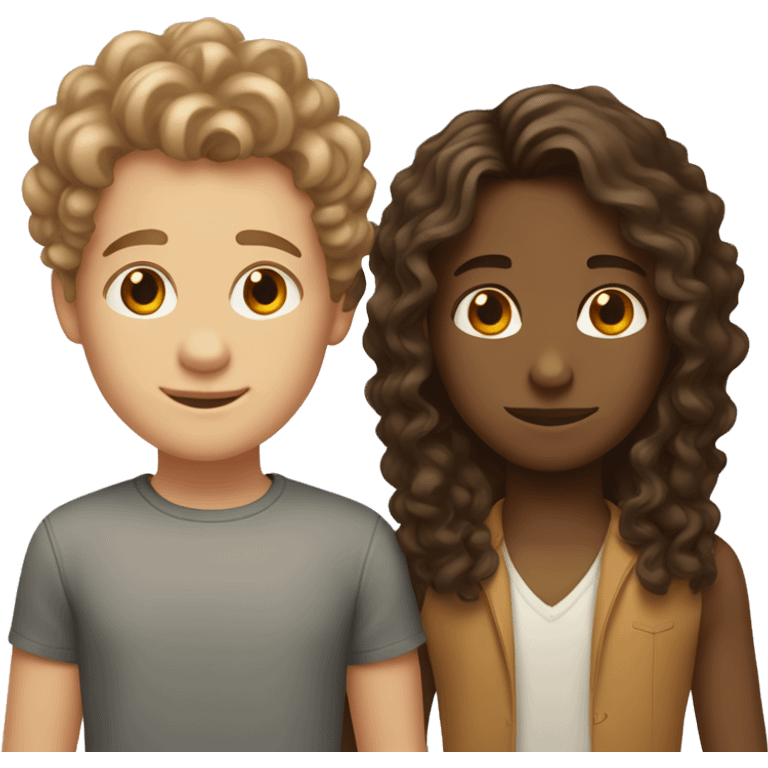 Brown girl with straight hair and white boy with curly brown hair  emoji