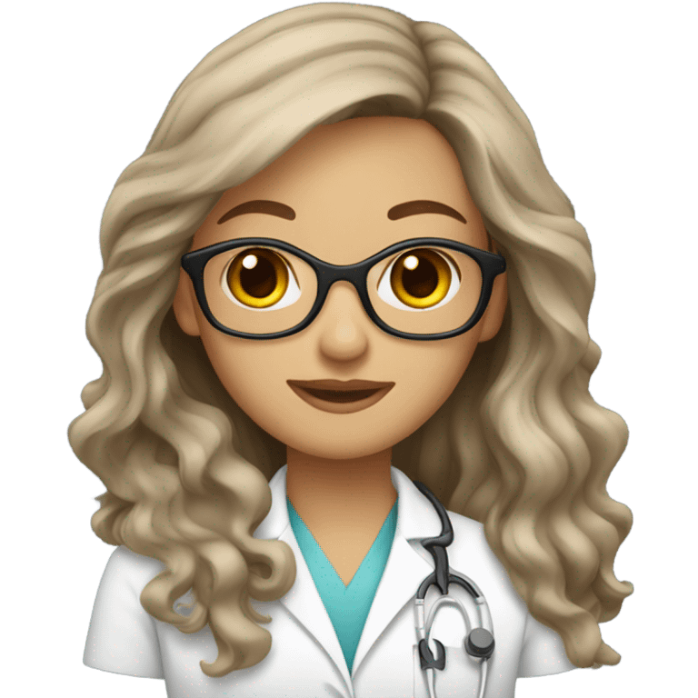 Female eye doctor brown long wavy hair emoji