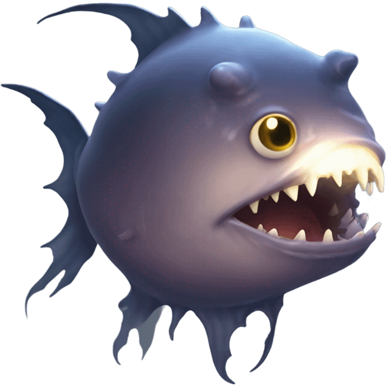 Anglerfish with a glowing lure hanging from its forehead, sharp teeth, and big eyes. emoji