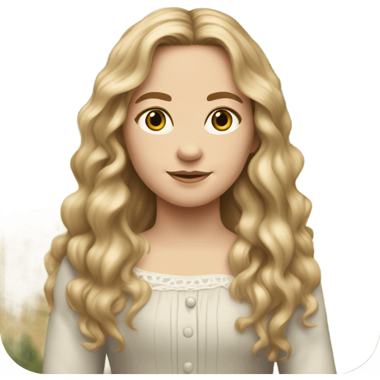 Mary Ingalls with long wavy  blonde hair pretty and detailed and realistic emoji