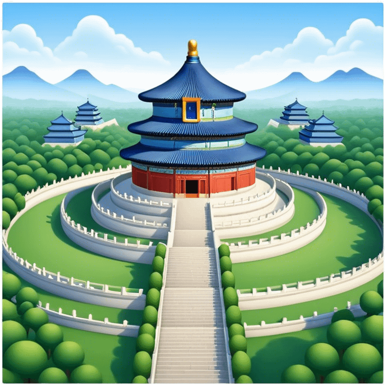 Cinematic Realistic Temple of Heaven Landmark Emoji, depicted with expansive historic architecture set in lush gardens rendered with lifelike detail and serene lighting. emoji