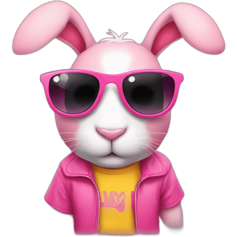 pink+rabbit wearing sunglasses and yellow+teeshirt emoji