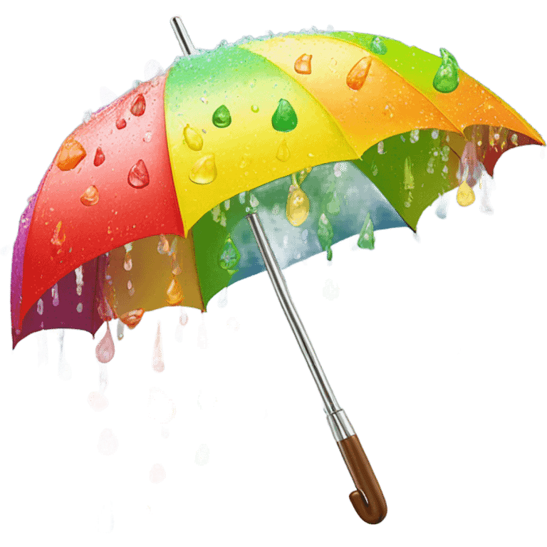 Rainbow umbrella made of flowers with dew drops dripping off and a large handle  emoji