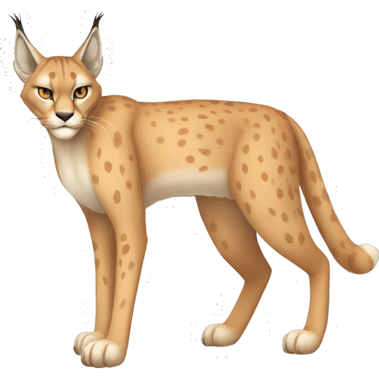 Beige Lynx-Caracal-Fakemon-hybrid with orange points with spots, brown toes, and short tail, full body emoji