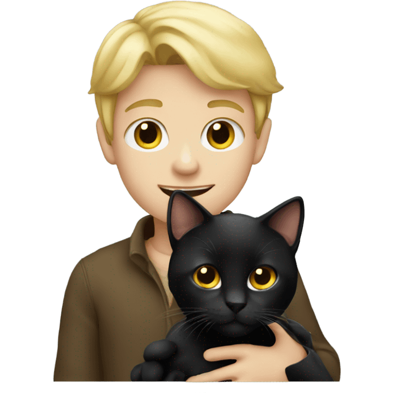 Blonde boy holding black cat  emoji