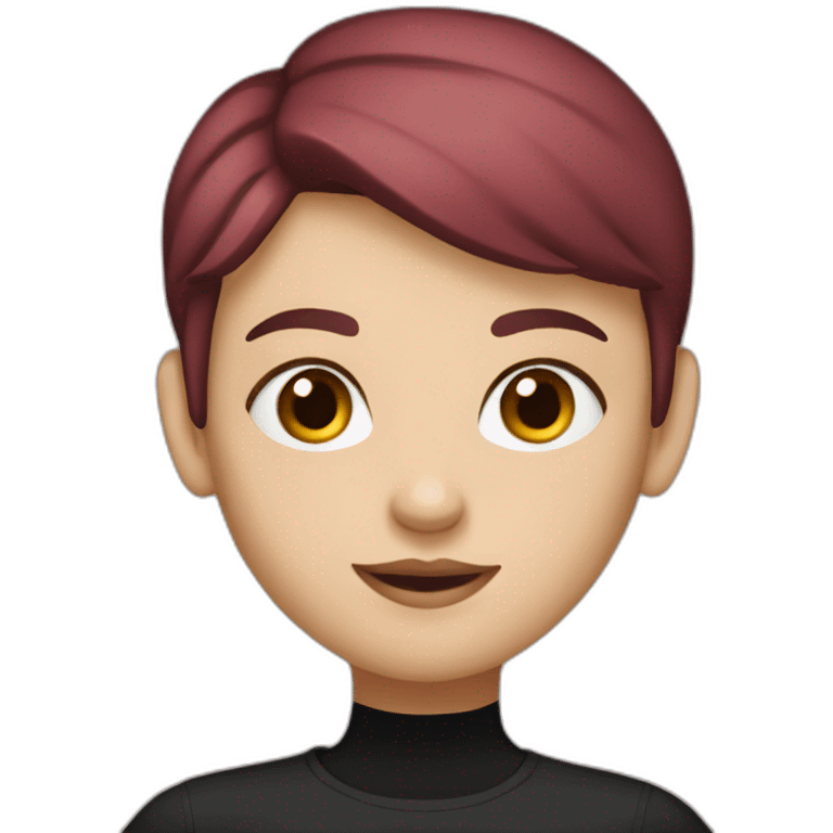 a white girl with burgundy short hair in a black T-shirt emoji