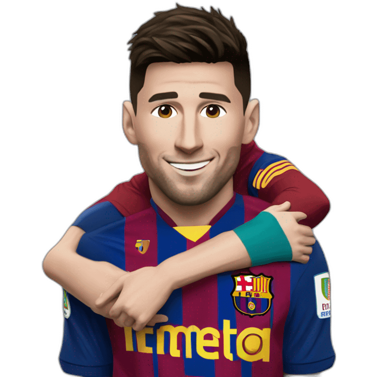 Realistic Leo Messi and realistic Cristiano Ronaldo huging emoji