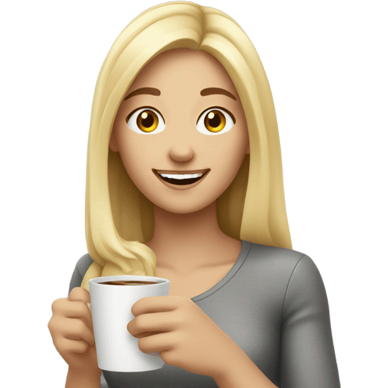 happy blonde girl with coffee emoji